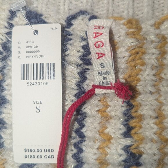 Anthropologie Raga plaid fringed sweater Dulce Pommed Knit Poncho size Small - Picture 6 of 6